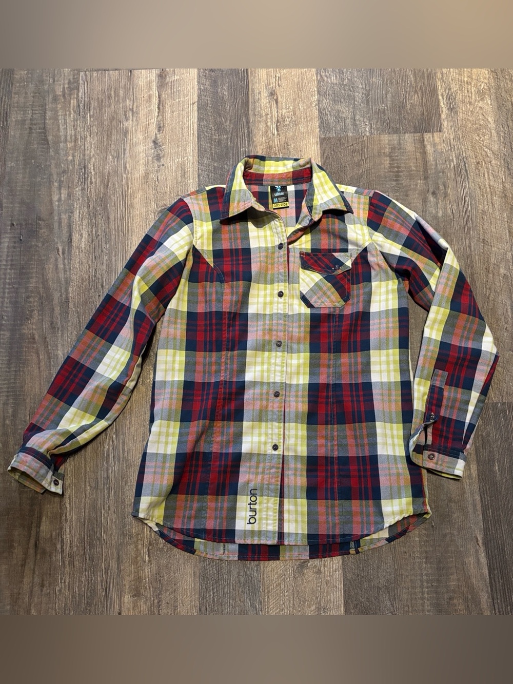 Burton Women’s Red and Yellow Plaid Button-Down Shirt tech flannel